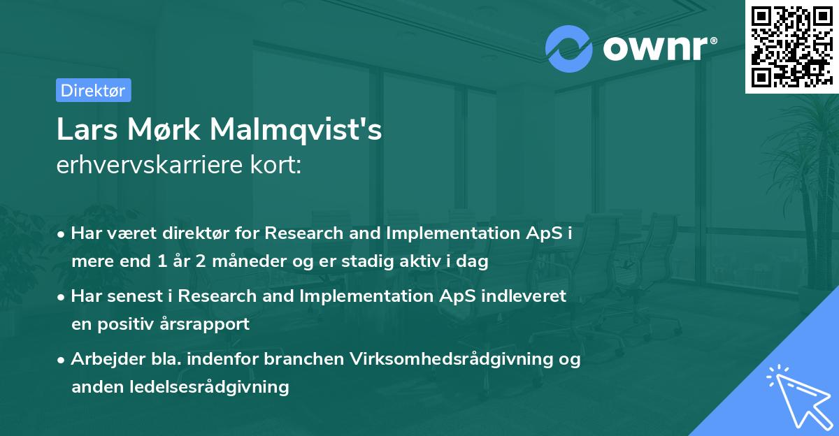Lars Mørk Malmqvist's erhvervskarriere kort