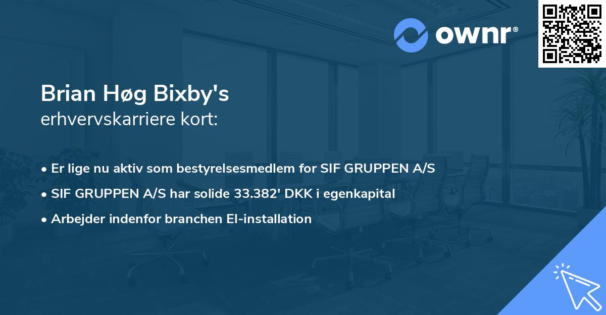 Brian Høg Bixby's erhvervskarriere kort