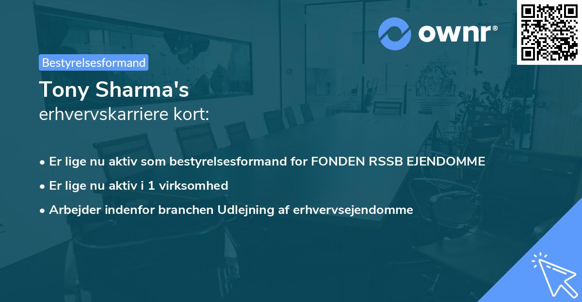 Tony Sharma's erhvervskarriere kort
