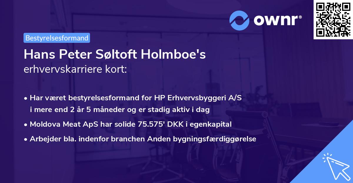 Hans Peter Søltoft Holmboe's erhvervskarriere kort