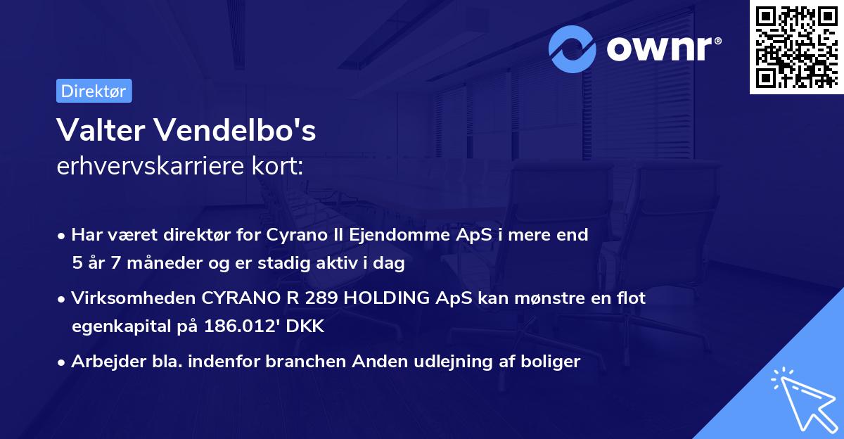 Valter Vendelbo's erhvervskarriere kort