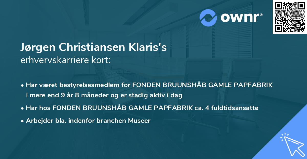 Jørgen Christiansen Klaris's erhvervskarriere kort