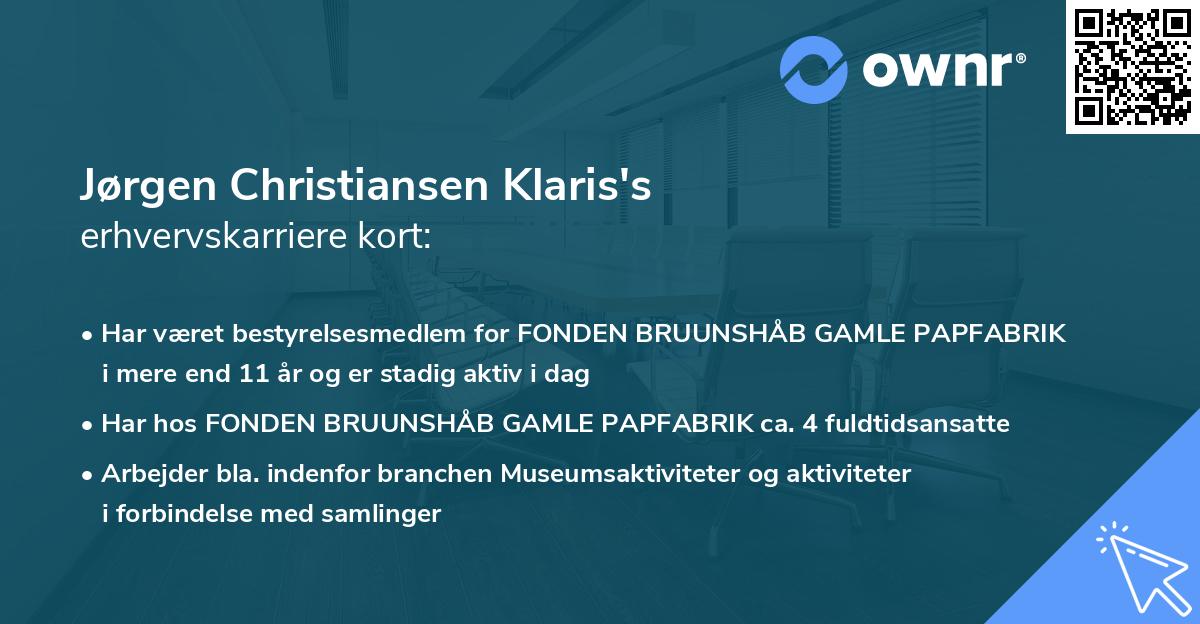 Jørgen Christiansen Klaris's erhvervskarriere kort