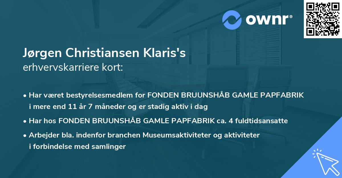 Jørgen Christiansen Klaris's erhvervskarriere kort
