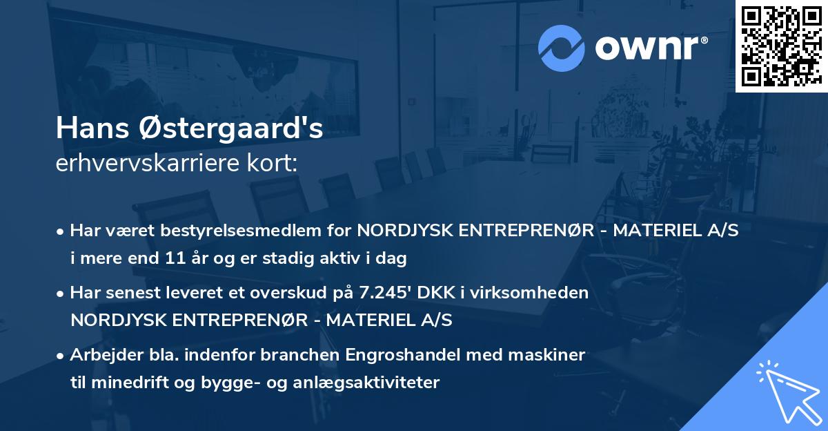 Hans Østergaard's erhvervskarriere kort