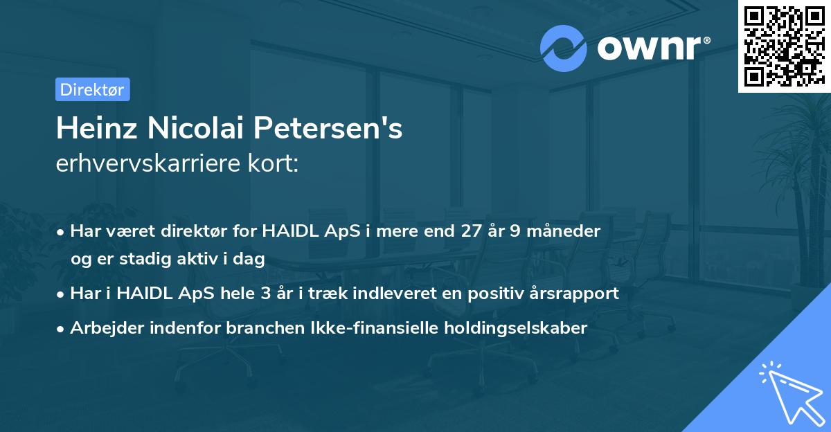 Heinz Nicolai Petersen's erhvervskarriere kort