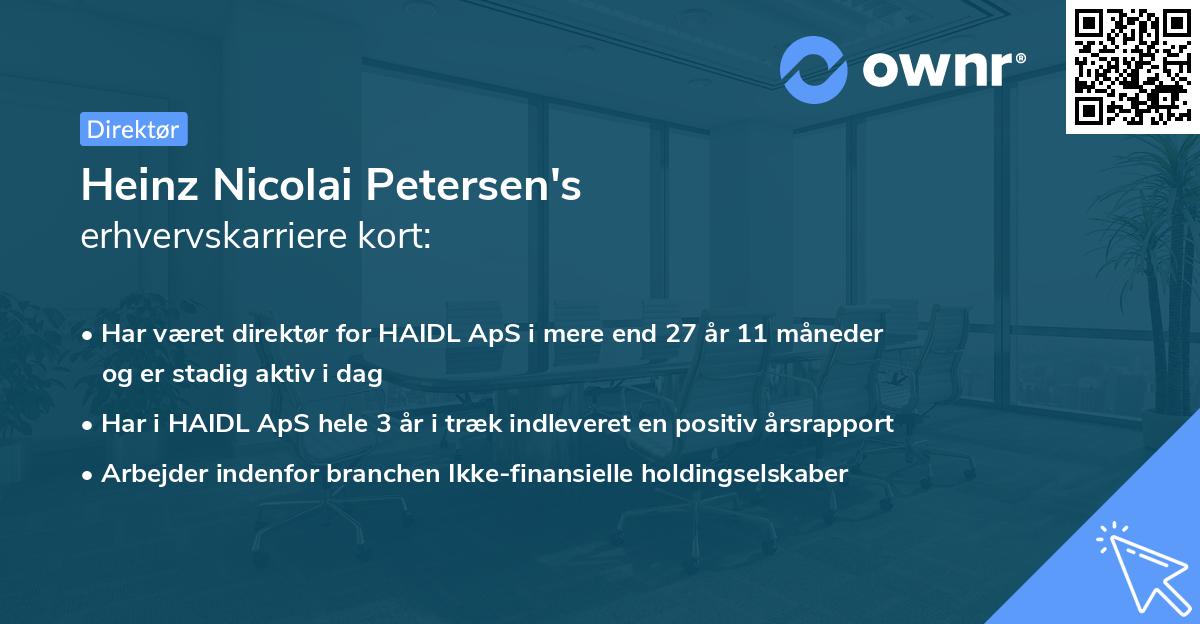 Heinz Nicolai Petersen's erhvervskarriere kort
