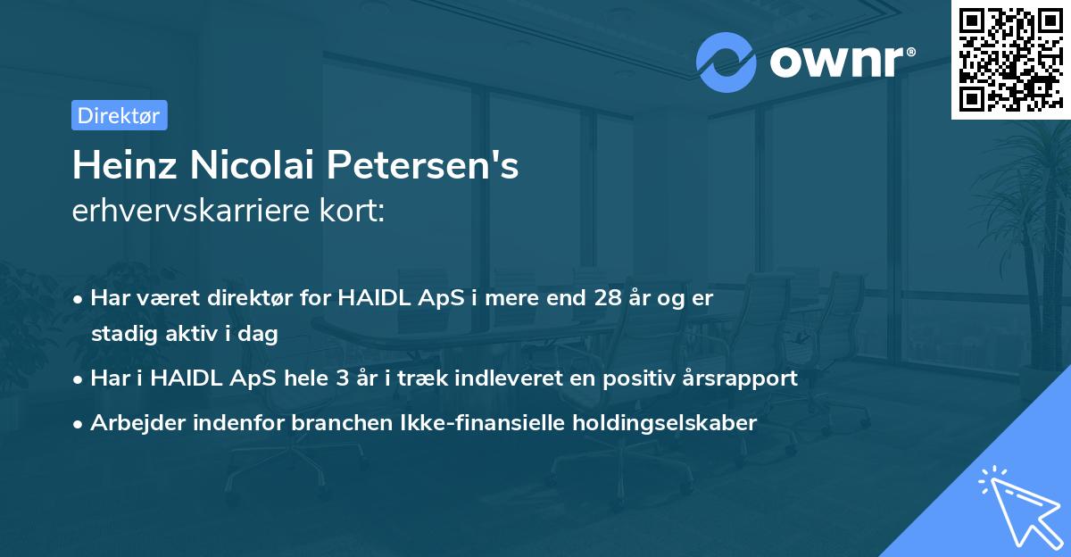 Heinz Nicolai Petersen's erhvervskarriere kort