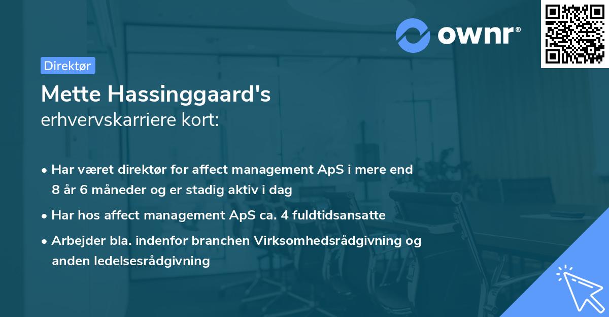Mette Hassinggaard's erhvervskarriere kort