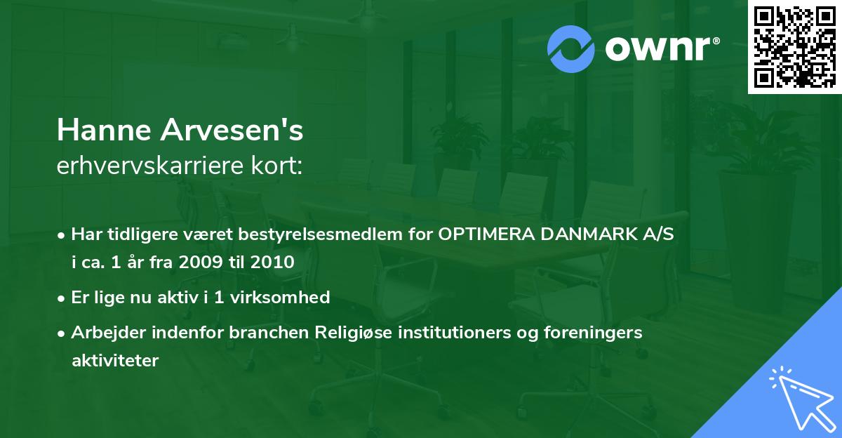 Hanne Arvesen's erhvervskarriere kort