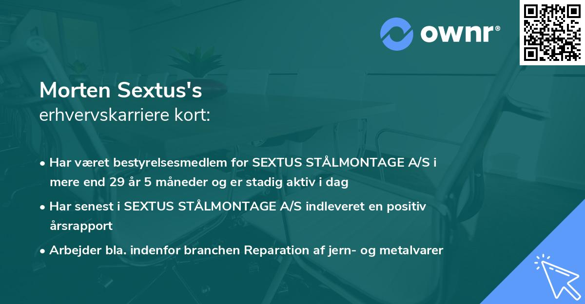 Morten Sextus's erhvervskarriere kort