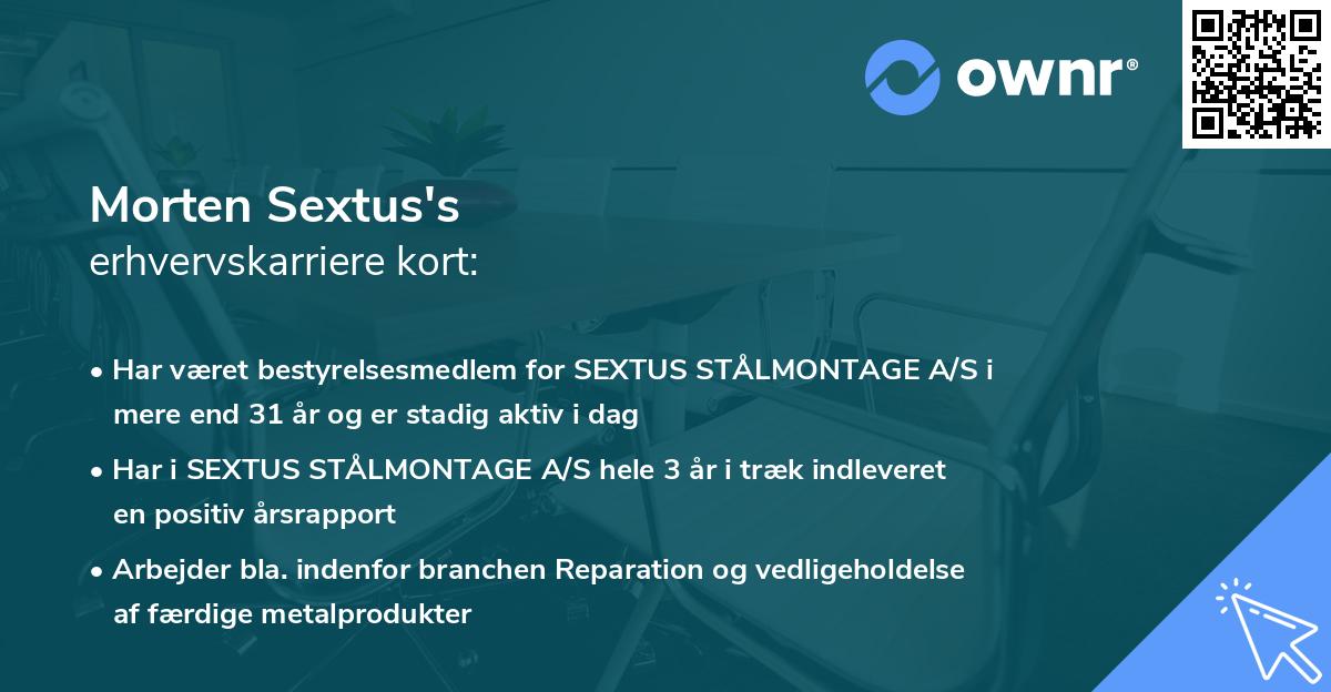 Morten Sextus's erhvervskarriere kort