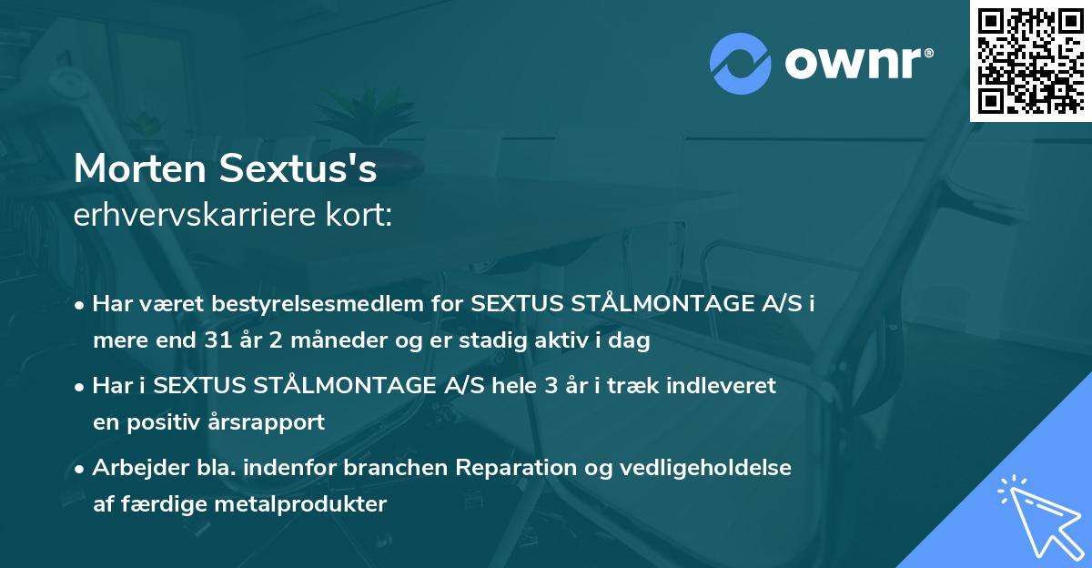 Morten Sextus's erhvervskarriere kort