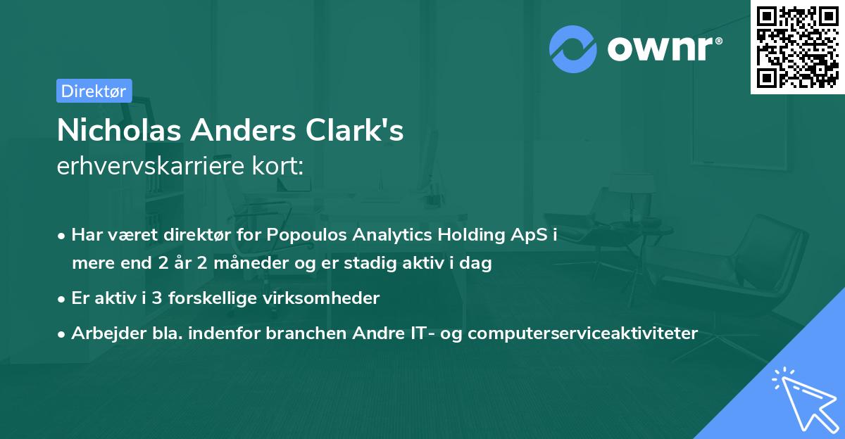 Nicholas Anders Clark's erhvervskarriere kort