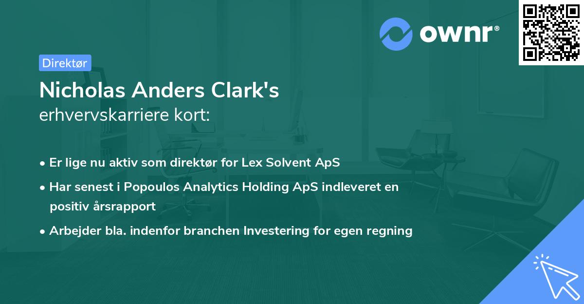Nicholas Anders Clark's erhvervskarriere kort