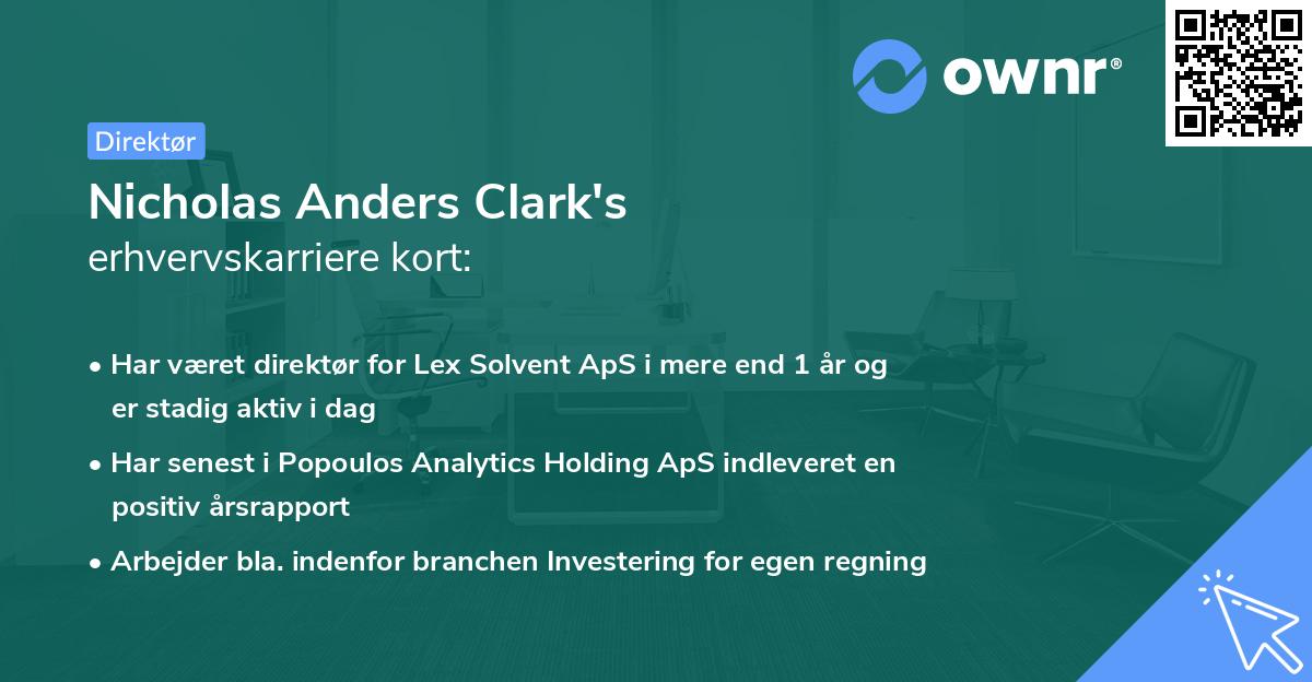 Nicholas Anders Clark's erhvervskarriere kort