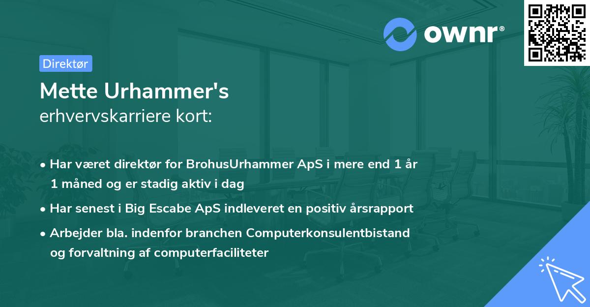 Mette Urhammer's erhvervskarriere kort
