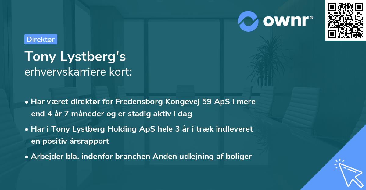 Tony Lystberg's erhvervskarriere kort
