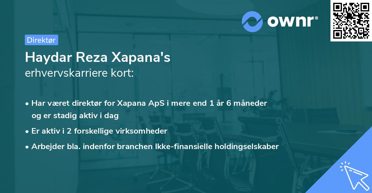 Haydar Reza Xapana's erhvervskarriere kort