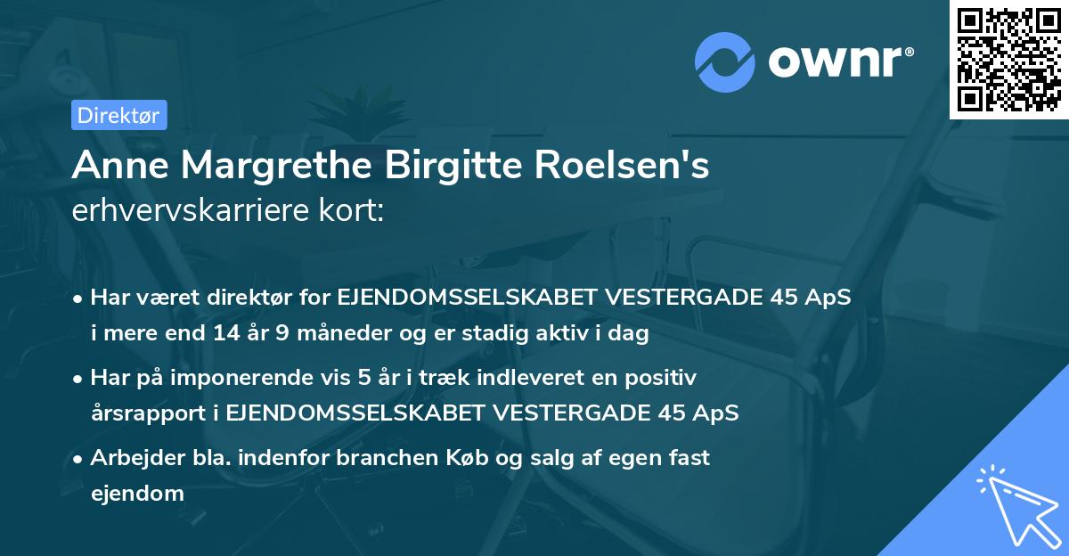 Anne Margrethe Birgitte Roelsen's erhvervskarriere kort