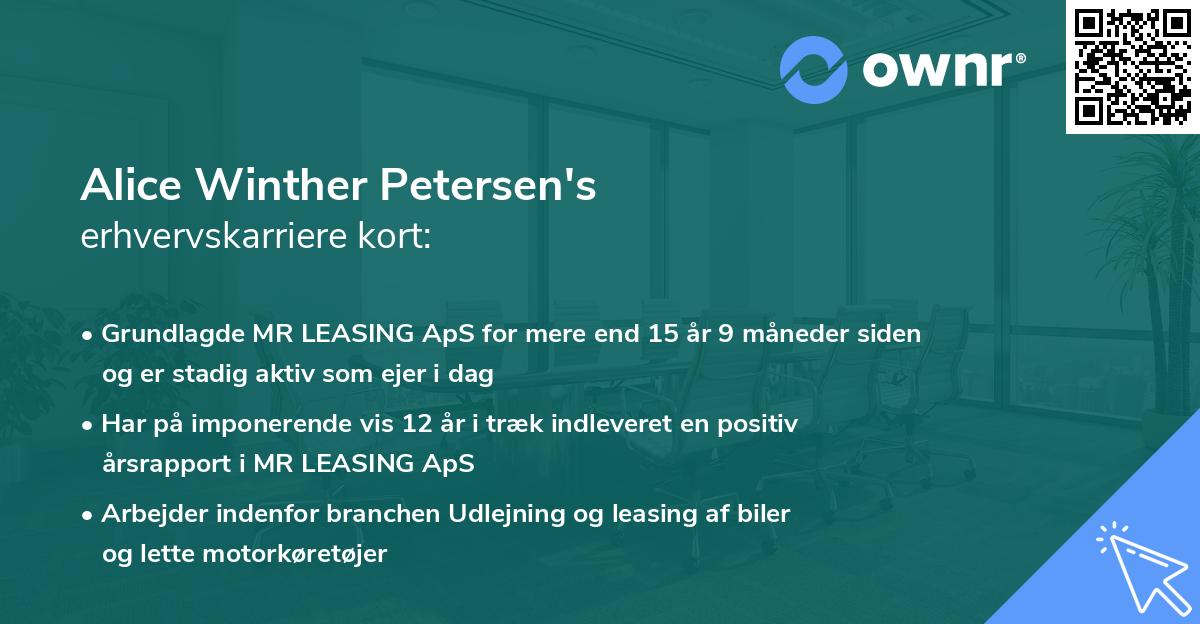 Alice Winther Petersen's erhvervskarriere kort