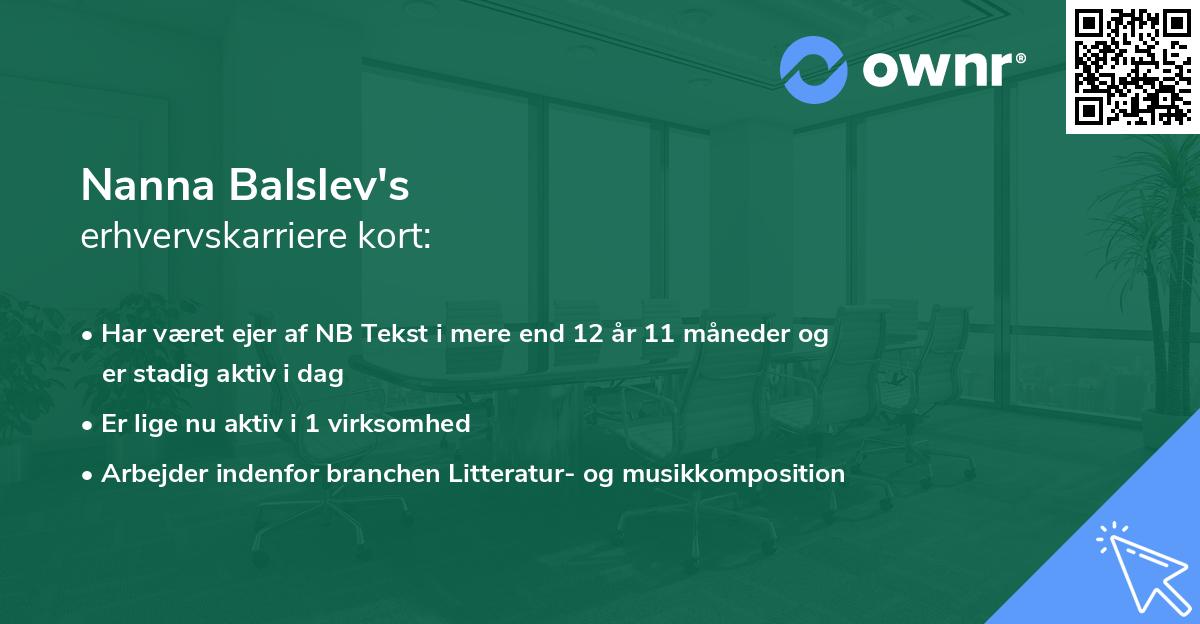 Nanna Balslev's erhvervskarriere kort