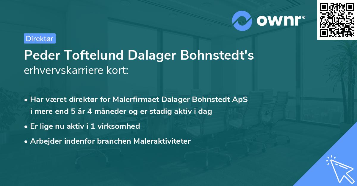 Peder Toftelund Dalager Bohnstedt's erhvervskarriere kort