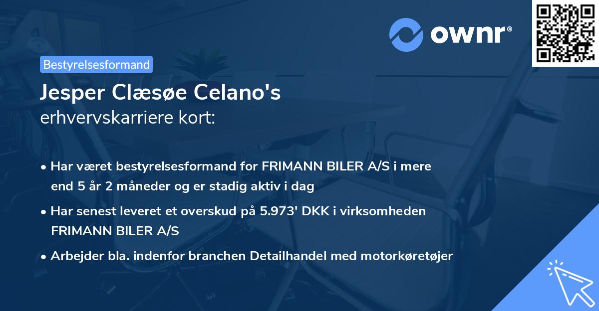 Jesper Clæsøe Celano's erhvervskarriere kort
