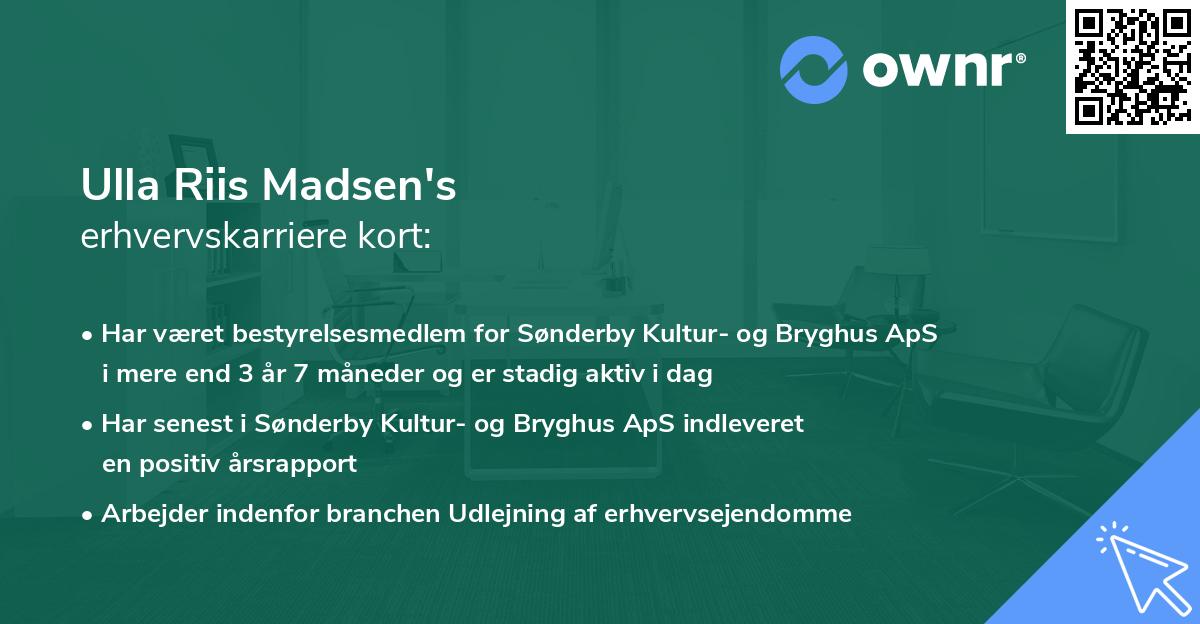Ulla Riis Madsen's erhvervskarriere kort