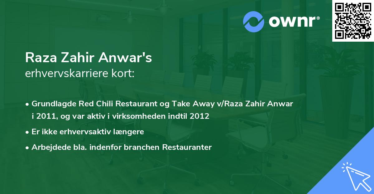 Raza Zahir Anwar's erhvervskarriere kort