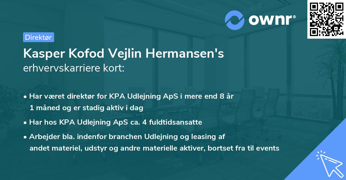 Kasper Kofod Vejlin Hermansen's erhvervskarriere kort
