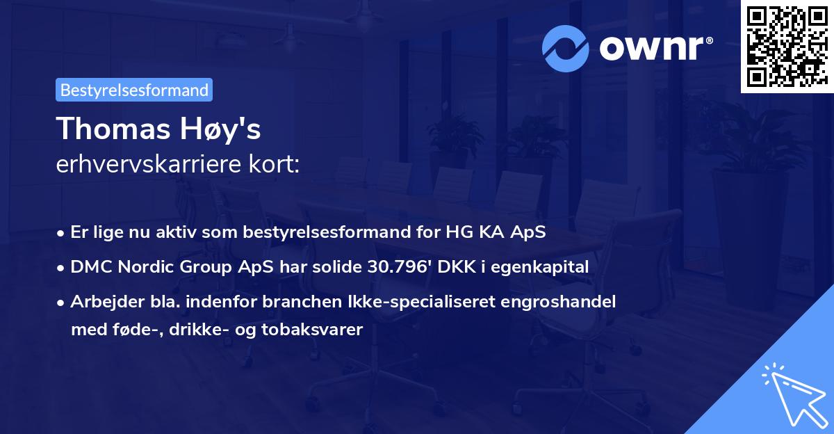 Thomas Høy's erhvervskarriere kort