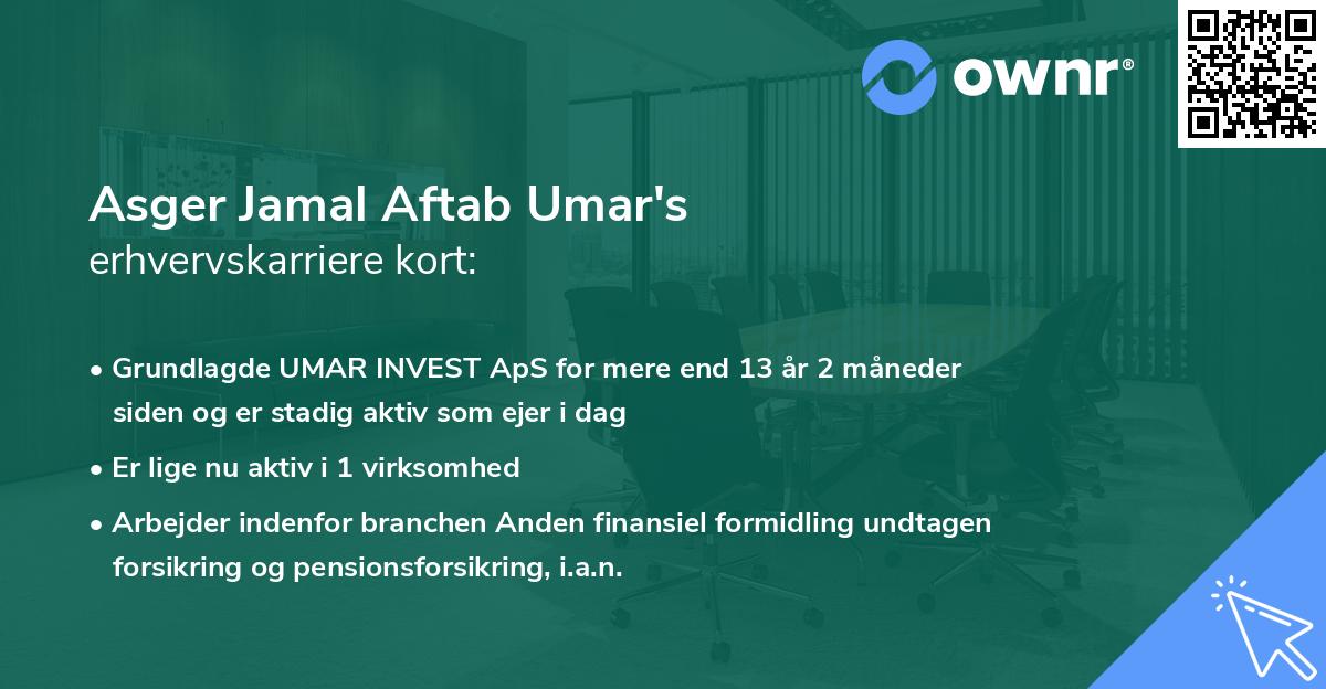 Asger Jamal Aftab Umar's erhvervskarriere kort