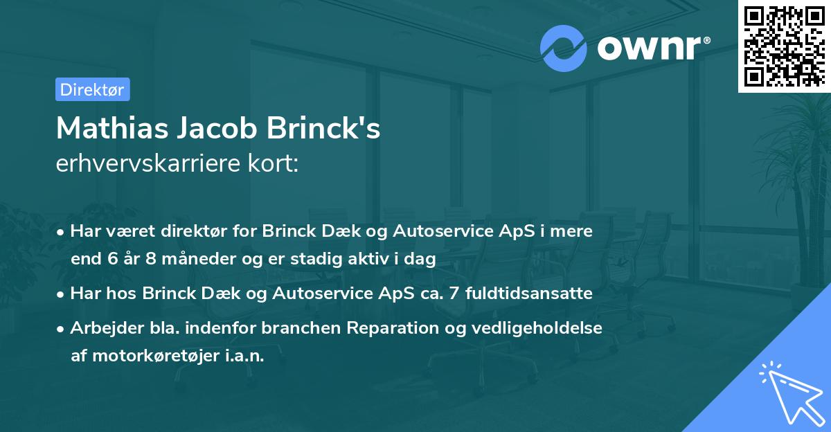 Mathias Jacob Brinck's erhvervskarriere kort