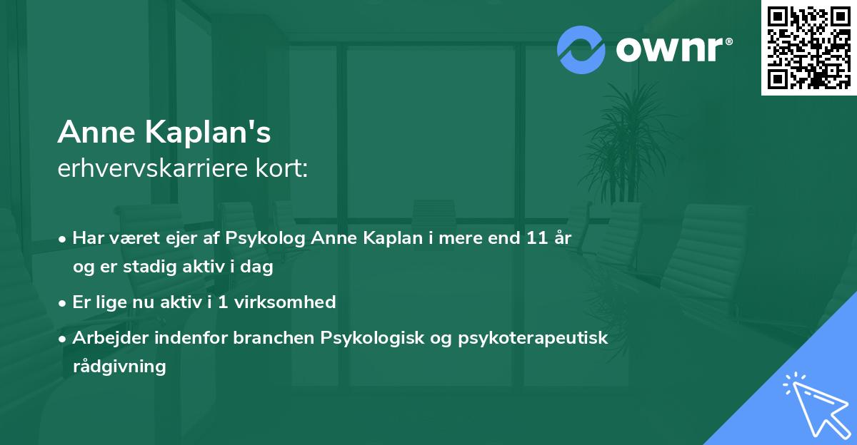 Anne Kaplan's erhvervskarriere kort