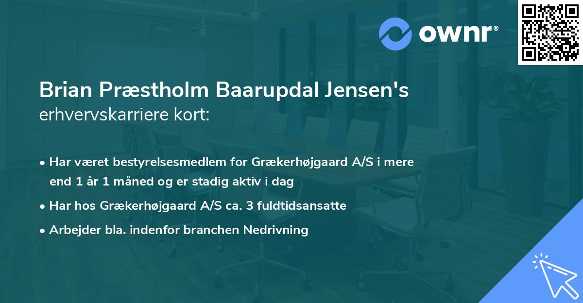 Brian Præstholm Baarupdal Jensen's erhvervskarriere kort
