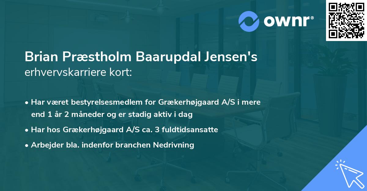 Brian Præstholm Baarupdal Jensen's erhvervskarriere kort