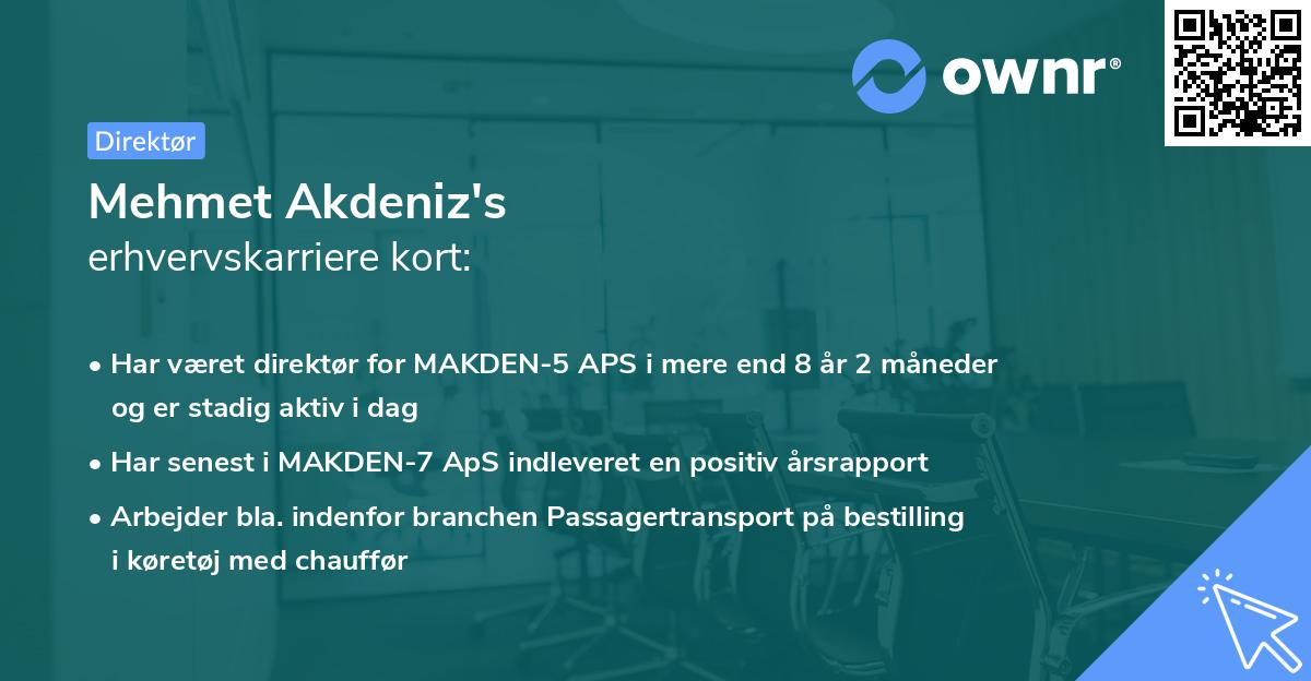 Mehmet Akdeniz's erhvervskarriere kort