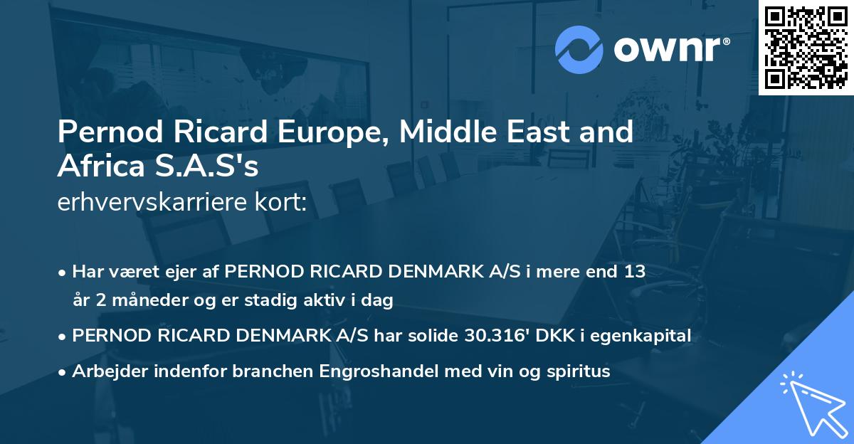 Pernod Ricard Europe, Middle East and Africa S.A.S's erhvervskarriere kort