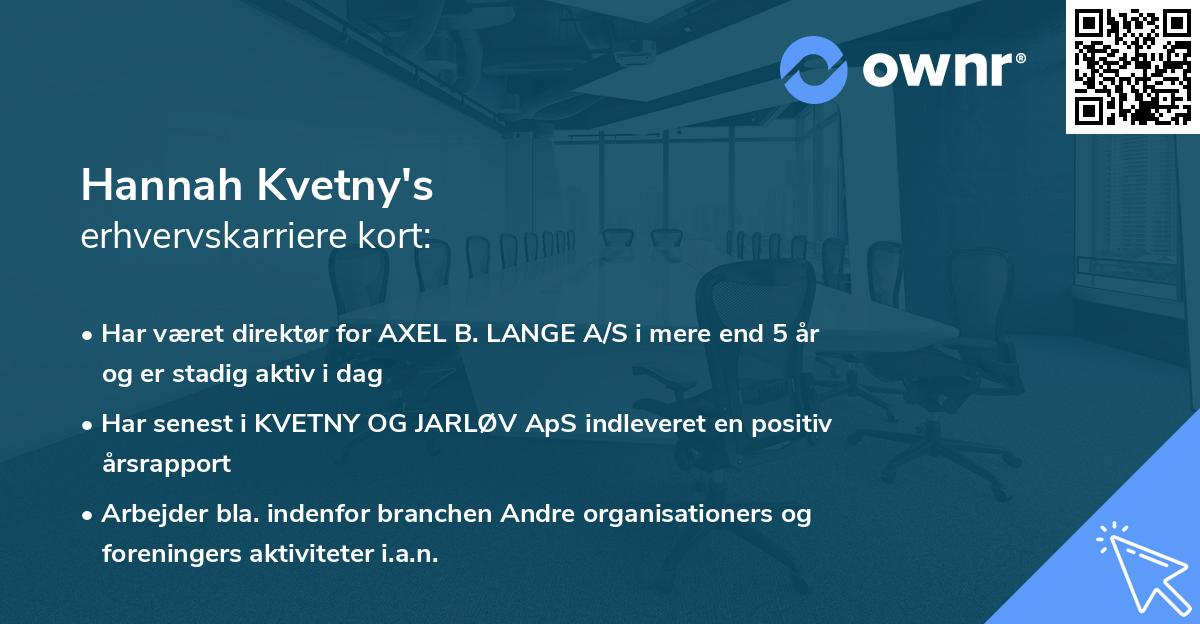 Hannah Kvetny's erhvervskarriere kort