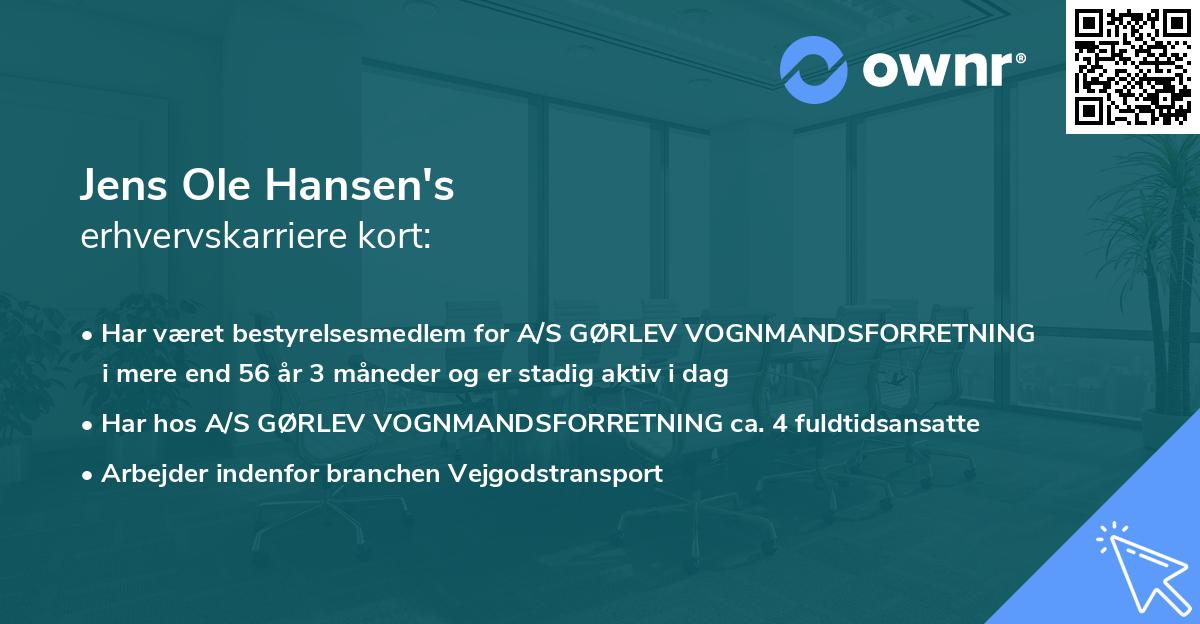 Jens Ole Hansen's erhvervskarriere kort