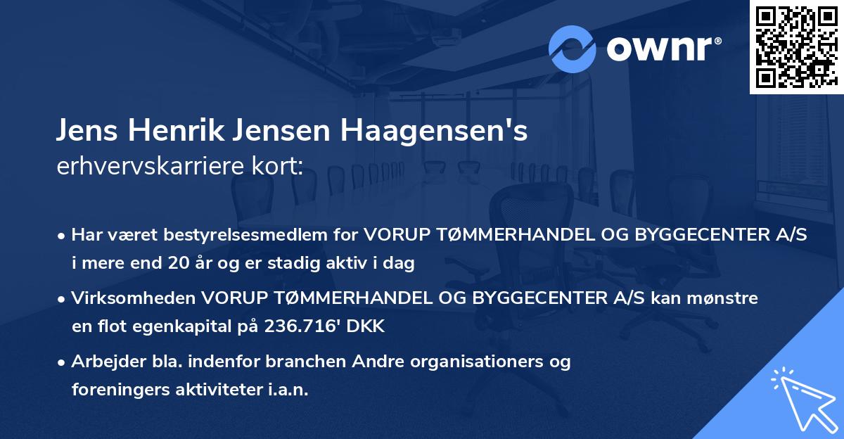 Jens Henrik Jensen Haagensen's erhvervskarriere kort