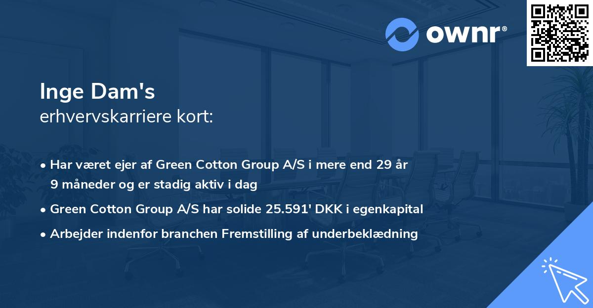 Inge Dam's erhvervskarriere kort