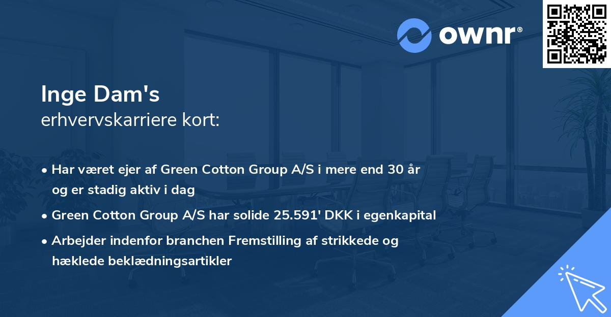 Inge Dam's erhvervskarriere kort
