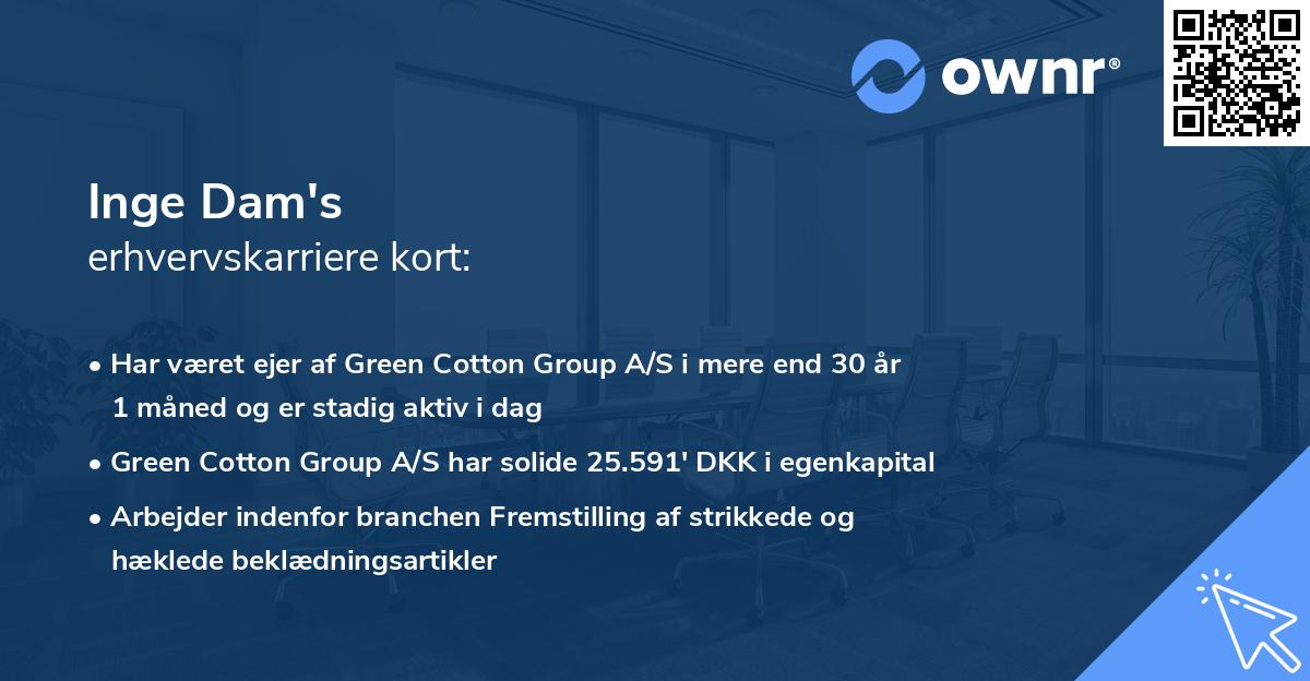 Inge Dam's erhvervskarriere kort