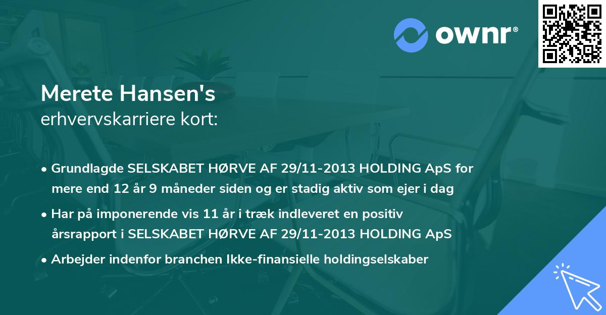 Merete Hansen's erhvervskarriere kort