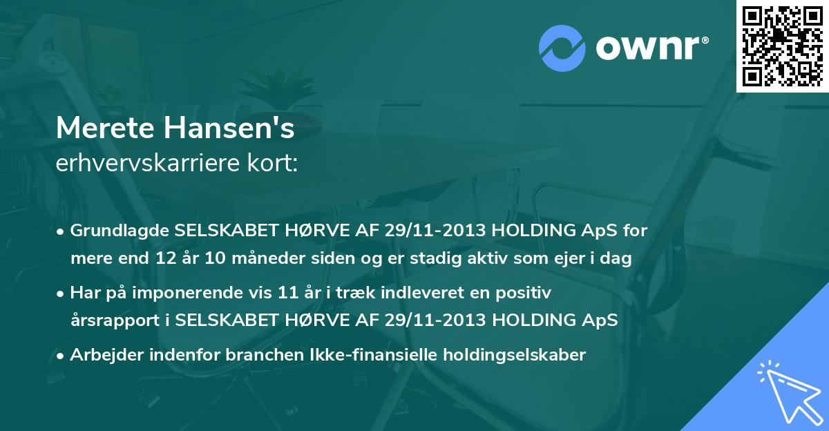 Merete Hansen's erhvervskarriere kort