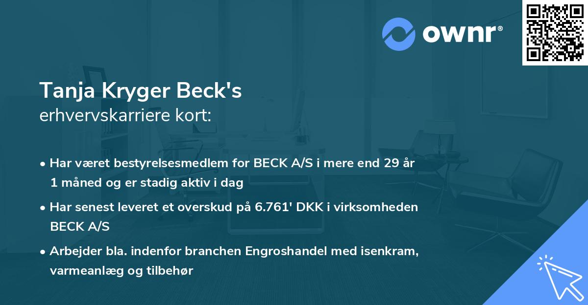 Tanja Kryger Beck's erhvervskarriere kort