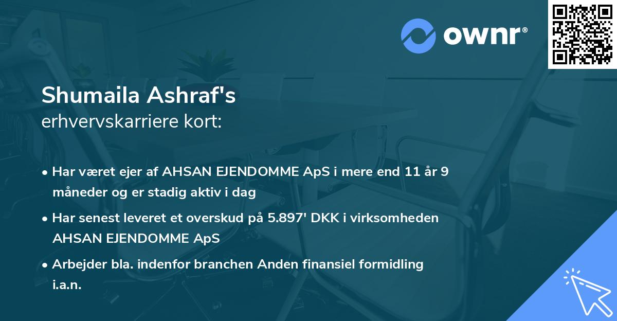 Shumaila Ashraf's erhvervskarriere kort