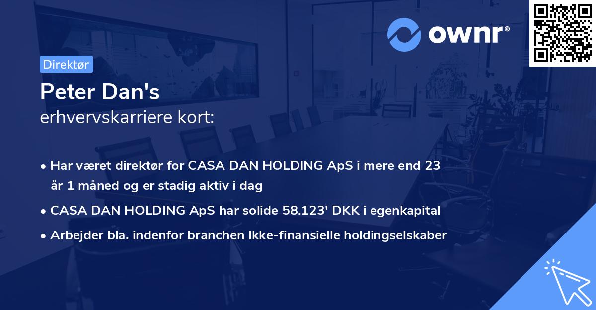 Peter Dan's erhvervskarriere kort